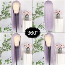 Stunning Purple Hair Synthetic Lace Front Wigs 26 Inch Pre Plucked Long Straight Hair Wigs 13X4 HD Lace Wigs Glueless Dark Purple Colored Wigs Heat Resistant Halloween Wigs Deep Purple Long Silky Straight Lace Front Wigs For Fashion Women For Daily Christmas Party Cosplay Use - Light Purple - 查看 7