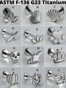 1PC G23 Titanium Bat Internal Thread Labret Lip Rings Pumpkin/Sword Ear Cartilage Tragus Helix Earring Lobe Piercing Jewelry - Titanium Plating Original Color - View 1