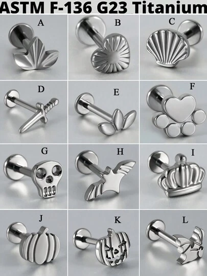 1 pieza Arillo de titanio G23 con rosca interna para piercings de labio, cartílago de oreja, trago, hélice y lóbulo en diseño de calabaza/espada