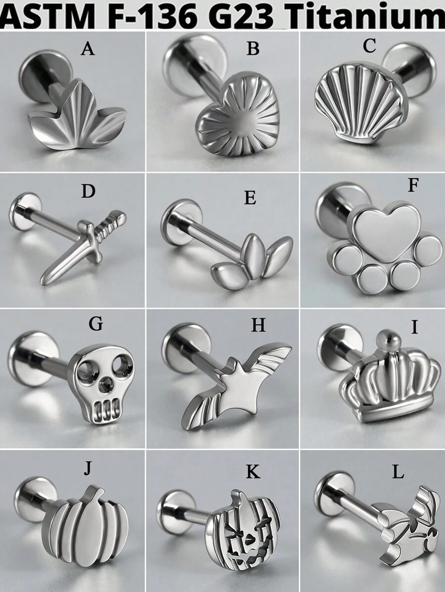 1PC G23 Titanium Bat Internal Thread Labret Lip Rings Pumpkin/Sword Ear Cartilage Tragus Helix Earring Lobe Piercing Jewelry - Titanium Plating Original Color - View 1