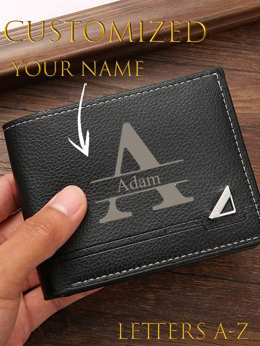 Personalized Custom Letter Folding Wallet, Simple Fashion Wallet, Name Wallet, Personalized, Unique, Customized Gift For Him, Father'S Day, Thanksgiving, Valentine'S Day Gift - Black - View 1