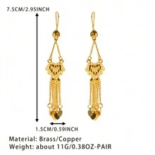 2pcs/Set Fashionable Women Heart Shaped Chain Pendant Earrings, Copper Material 24K Gold Plated, Heart Tassel Design, Gifts For Girlfriend, Wife, Friend, Birthday, Holiday Valentines