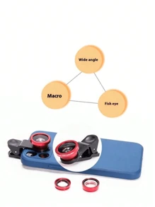 1 Stück 3-in-1 tragbares Handy-Kamera-Linsensatz mit Fisheye- und Weitwinkel-Objektiv, Clip-on für Handy (zufällige Farbe)