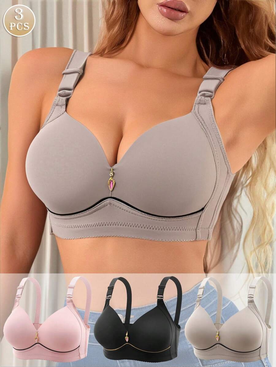 3pcs/Set Simple Color Block Maternity Bras, Comfortable Breathable Nursing Bras For Women - Multicolor - View 1