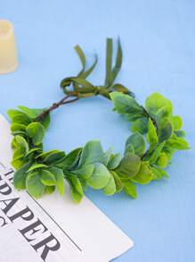 1 件绿叶花冠桉树花头饰，适合女士、婚礼新娘发饰 - 墨綠色 - 查看 3