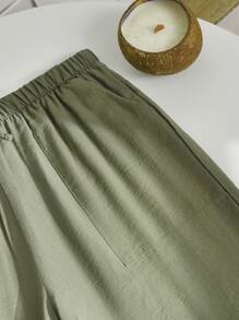 Teen Girl Flowy Loose Vacation Style Wide Leg Pants, Spring/Summer - Hunter Green - View 5