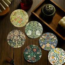 6pcs Sunflower, Mandala Floral Pattern Wooden Coasters, Round Shape, Anti-Slip Tabletop Art Coasters For Adults, Office, Tea House, Home, Crafts & Gifts