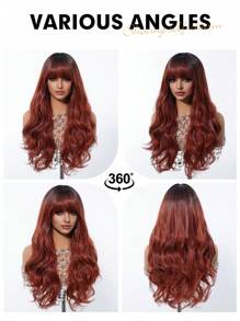 22 Inch Brown Long Curly Synthetic Wig With Bangs Dark Roots For Women Daily Cosplay Party Wig - Brown - View 8