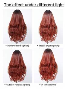 22 Inch Brown Long Curly Synthetic Wig With Bangs Dark Roots For Women Daily Cosplay Party Wig - Brown - View 9
