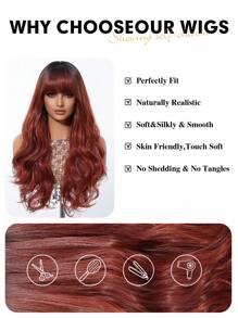 22 Inch Brown Long Curly Synthetic Wig With Bangs Dark Roots For Women Daily Cosplay Party Wig - Brown - View 7