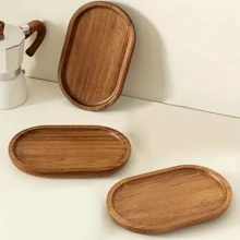 1 pieza Bandeja de madera de acacia, bandeja de desayuno, bandeja de madera maciza, bandeja multiusos para aperitivos, tartas, pan, aperitivos, frutas, té, fiestas, para servir platos, aperitivos, bebidas, sushi, bistec, pizza, postres, pasteles y pan, bandeja de café, platillo, artículos de cocina para el hogar, hermosos regalos para familiares y amigos