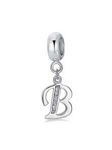 1pc 925 Silver 26 Letter Beaded Pendant, Suitable For Women's Bracelet, Bangle DIY Jewelry Making, Anniversary Gift, Elegant Women Jewelry