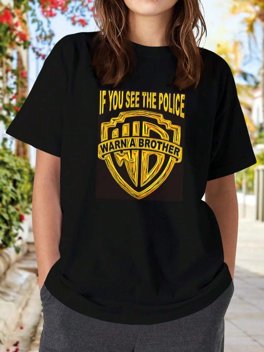 If You See The Police Warn A Brother Funny Graphic Women T-Women's Shirt Collection For Men - Black - View 1