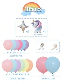 Kit de arco de guirnalda de globos con tema de unicornio de 105 piezas, que incluye globos de látex de marca rosa, azul y morada, globos de aluminio con forma de estrella y unicornio para decoración de fiestas de cumpleaños, baby showers, revelación de sexo, bodas y fiestas de unicornio, accesorios de globos decorativos
