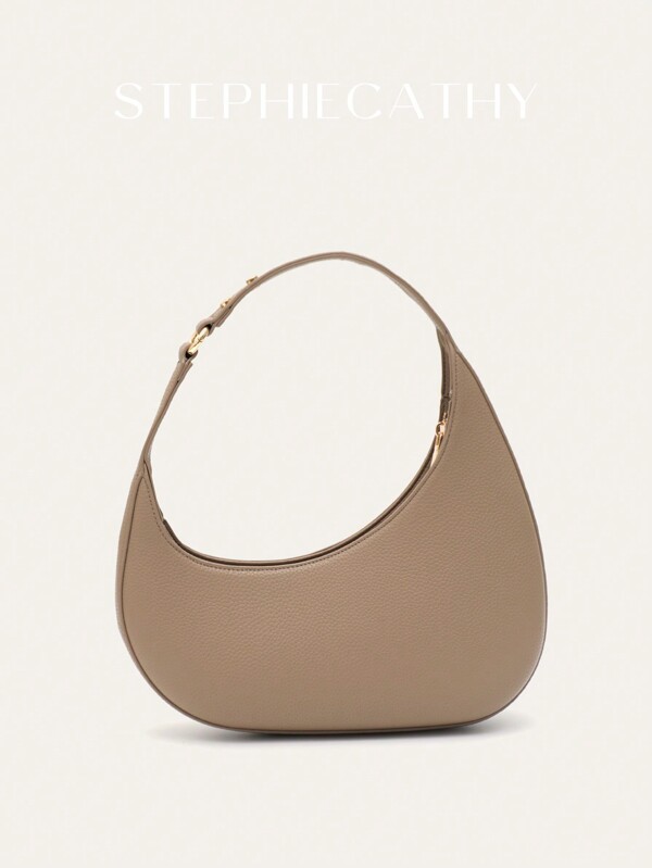 STEPHIECATHY Sacs  végétalien de couleur unie à la mode et personnalisés pour les filles. Fermeture à glissière en forme de bateau. Sac fourre-tout sous les bras à demi-lune pour femmes. Minimaliste, pour les trajets quotidiens, polyvalent, toutes saisons