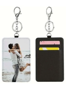 1/5pcs Customizable Photo Card Holder, Leather Card Case, Personalized Design, Luggage Tag, Keychain, Bag Pendant - Multicolor - View 3