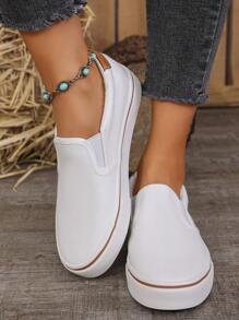 Couples Canvas Slip-On Slouchy Shoes For Walking - 白色 - 查看 2