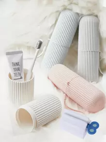 1pc Portable Travel Toothbrush Box Set, Wash Cup With Lid, With Toothpaste Squeezer,Toothpaste, And Toothbrush Storage Box Mouthwash Cup,Portable Oral Cleaning Set, Toothbrush Storage Box, White And Red Dust-Proof Toothbrush And Toothpaste Holder Set, Essential For Home Travel. - Multicolor - View 1