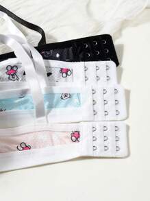 4pcs/Set Teen Girls Bear Print Triangle Cup Bras, Comfortable, Suitable For 13-16 Years Old - Multicolor - View 6