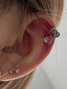 Cute Bowknot Heart 316L Stainless Steel Annular Ear Bone Nail Fashion Delicate Zirconia Earring For Girl Y2K Punk Jewelry - Multicolor - View 2