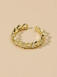 1 件时尚个性化镂空心形铜镶嵌开口戒指适合日常佩戴