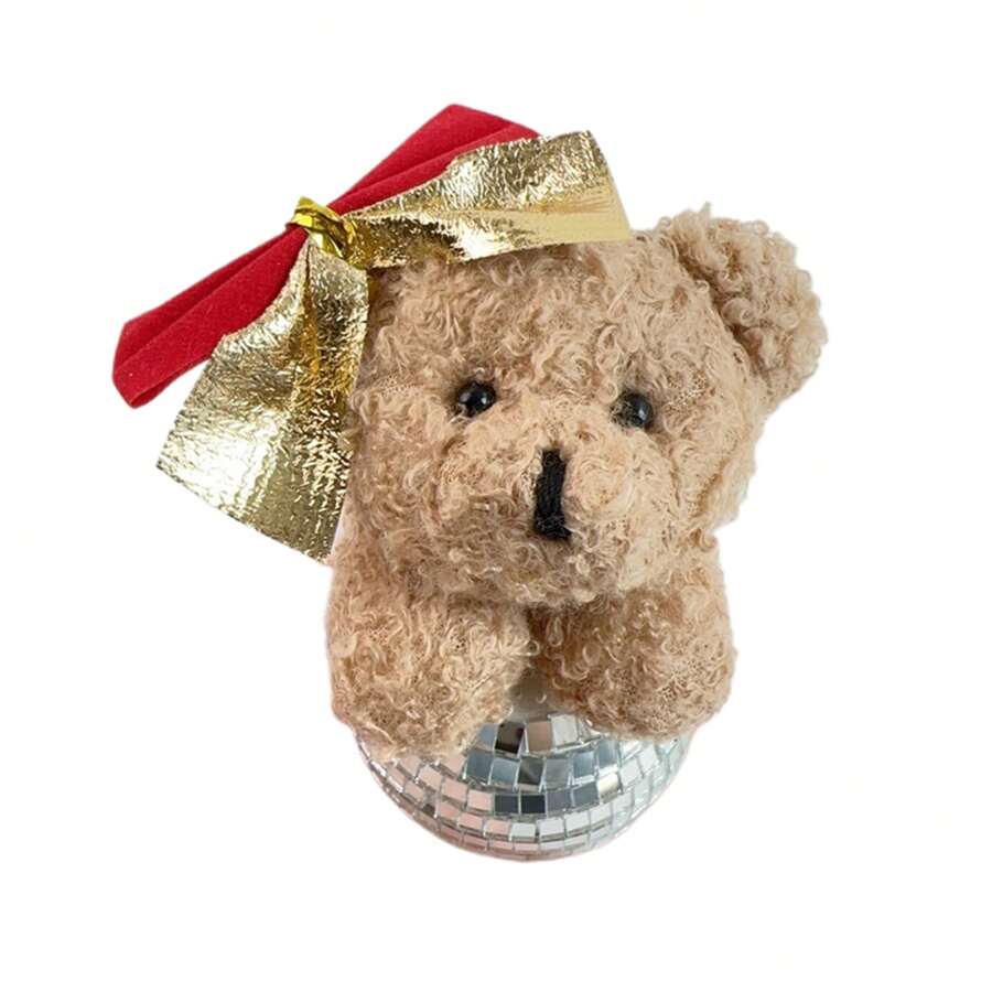 Cute Cuddle Bear Mirror Ornaments, Christmas Bear Ornaments, Reflective Glass Handicrafts - Red - View 1