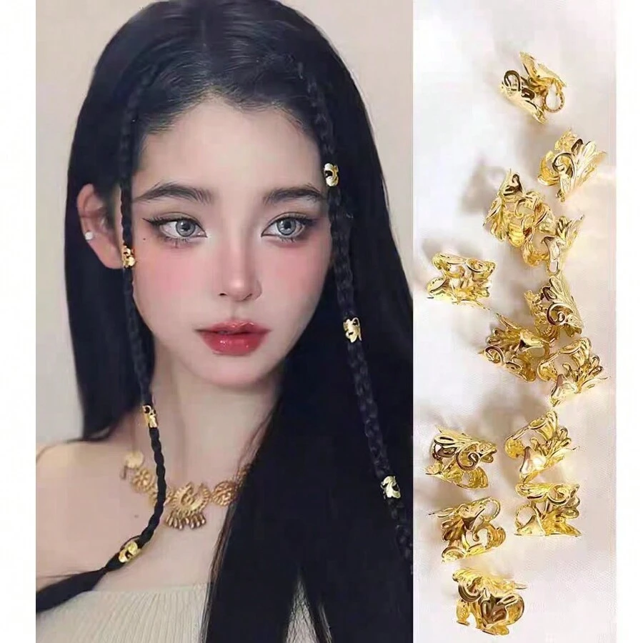 280 pezzi di fermagli per capelli vintage, accessori per capelli in lega di ferro eleganti, gioielli per capelli intrecciati, decorazioni per capelli regolabili, adatte per feste di Ognissanti, trecce personalizzate - Dorato - Visualizzare 1