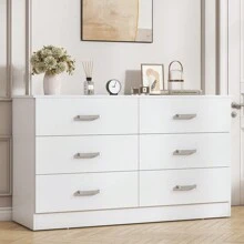 Winkalon 6 Drawer White Double Dresser, Wood Storage Cabinet With Easy Pull Out Handles For Living Room,Chest Of Drawers For Bedroom - 棕色 - 查看 2