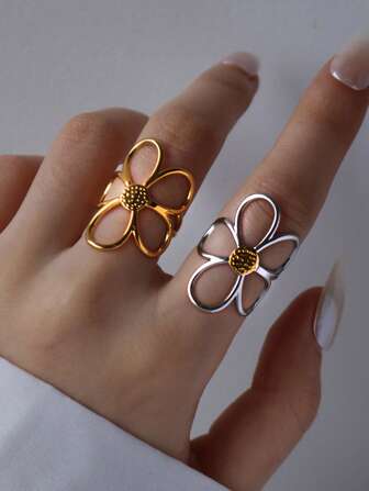 Frminee 3pcs/2pcs/1pc Flower Ring, Vintage Daisy Stainless Steel Ring For Women, Adjustable April Birth Wreath Jewelry Gift Cute Daisy Flower Ring You Are My Sunshine Adjustable Open Ring Women's Exquisite Everyday Ring,Suitable For Daily Wear, Valentine's Day Jewelry Gift