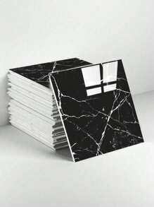 14 件黑色/白色/灰色大理石图案光泽瓷砖贴纸，防水墙面装饰铝复合壁纸，即撕即贴家居浴室装饰浴室地毯地毯秋季装饰浴室配件