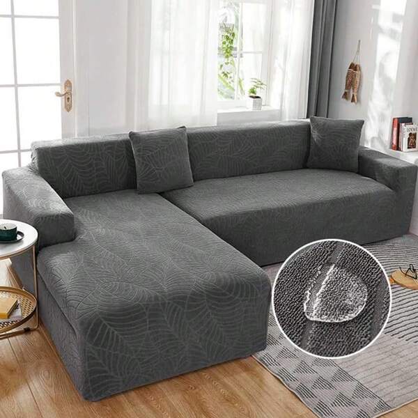 Copridivano retrattile moderno e minimalista, in poliestere, elastico, impermeabile, grigio, seduta singola, lunghezza 90-140 cm, motivo a foglie