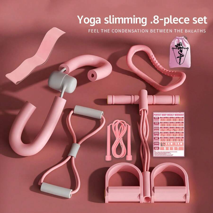 8pcs Yoga Fitness Set - Made Of EVA Material - Includes Resistance Bands, Leg Toner, Jump Rope, Yoga Ring, 8-Shape Resistance Bands, Resistance Bands, Instruction Guide, And Storage Bag - Suitable For Yoga, Pilates, Gym Training And Body Shaping