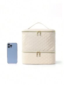 Nail Polish Makeup Case Makeup Bag Toiletry Bag Make Up Organizer Makeup Storage Cosmetic Bag For Makeup Tools Large Capacity Multifunctional Portable For Travel For College Dorm PU Leather Fashion For Women Gift For Mom For Girl Dorm Essentials - Khaki - View 3