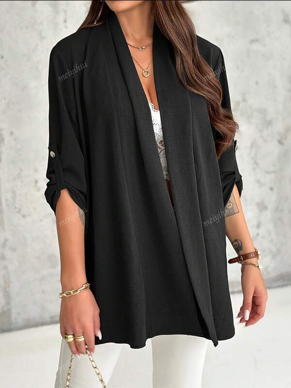 Casual Solid Color Long Sleeve Button Front Blazer Jacket