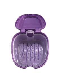 1 pièce Boîte de bain portable pour soins dentaires pour prothèses, nettoyage de fausses dents avec filet d'égouttage suspendu. Boîte de rangement pour le bain des fausses dents, en forme de pomme avec filtre à mailles - support de prothèse transparent et boîte de rangement pour des soins bucco-dentaires faciles