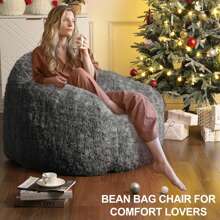 Bean Bag Chair,37" Faux Fur Bean Bag Sofa With Armrest,High-Density Foam Beanbag Chair,Lazy Sofa Bean Bag Couch,Floor Sofa For Apartment Dorm Office Home Gaming Reading Relaxing - Black - View 6