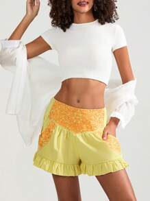 Women Shorts High Waist Flower Pleated Summer Casual Shorts Streetwear For Daily
