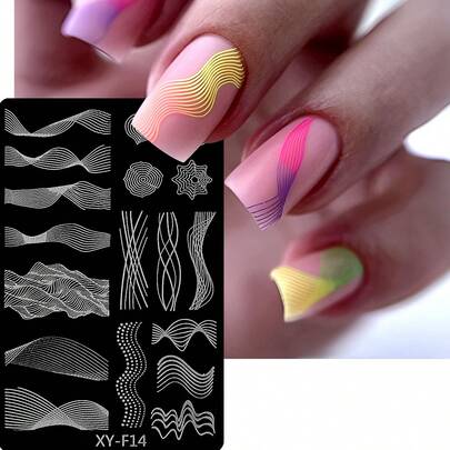 1pc Nail Art Stamping Plate, Multi-Line Decorative Design, Suitable For DIY Nail Art Stamping Template, Nail Art Tools