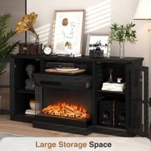 Fireplace TV Stand For TVs Up To 65" 3-Sided Glass Modern Media Entertainment Center With Cabniet Storage Adjustable Flame Color - 黑色 - 查看 8