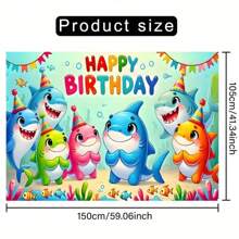 1 件水下鲨鱼家庭生日派对背景布、摄影背景、生日礼物