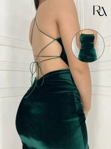 Vestido Victória | Veludo Curto Tubinho Frente Única Com Amarração Nas Costas Sexy Modela o Corpo e Bumbum - Festa, Noite, Balada, Eventos