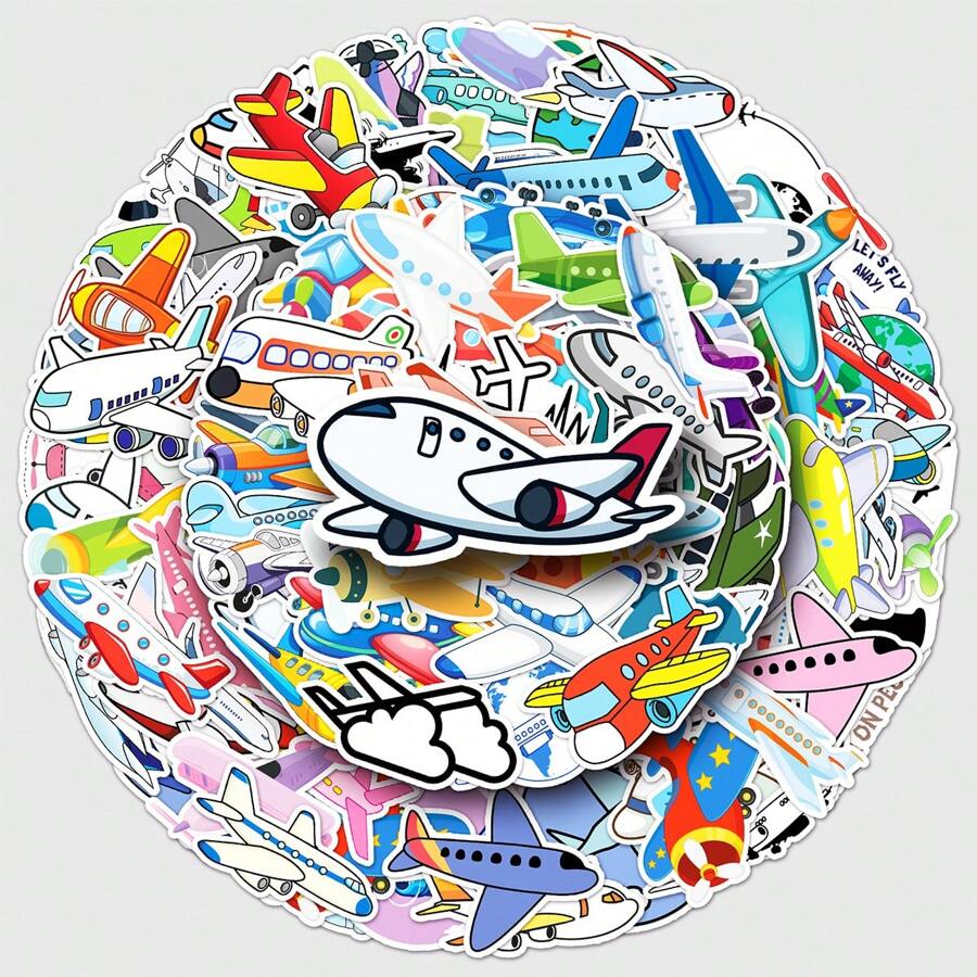 101 件交通卡通飞机贴纸，创意可爱装饰贴纸，适合儿童、平板电脑、剪贴簿、DIY