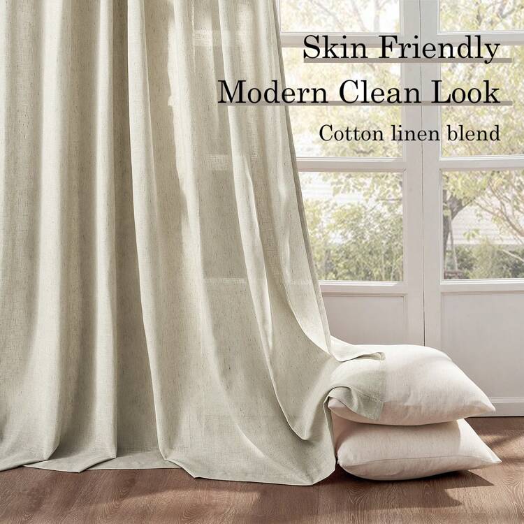 2 Panels Linen Curtains With Hooked Filter Curtains For Bohemian Home Decor, Suitable For Living Rooms And Bedrooms, Machine Washable - bột yến mạch - Xem 4