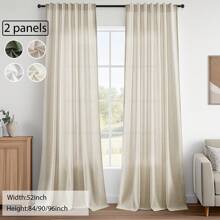 2 Panels Linen Curtains With Hooked Filter Curtains For Bohemian Home Decor, Suitable For Living Rooms And Bedrooms, Machine Washable - bột yến mạch - Xem 1