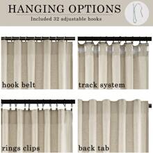 2 Panels Linen Curtains With Hooked Filter Curtains For Bohemian Home Decor, Suitable For Living Rooms And Bedrooms, Machine Washable - bột yến mạch - Xem 5