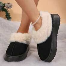 Women's Suede Shearling, Warm Snow Boots, Memory Foam Room Slippers - tất cả đều đen - Xem 5