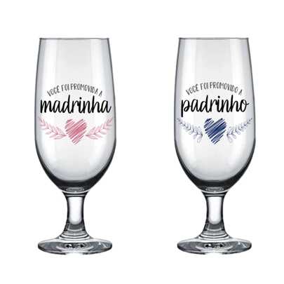 Kit De 2 Taças De 300ml De Vidro Decorada Para Madrinha E Padrinho Casamento Ou Batizado