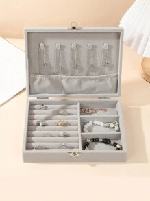 1pc Velvet Jewelry Box, Large Capacity Jewelry Storage Box, Jewelry Display Tray For Necklace, Earring, Bracelet, Simple Jewelry Organizer With Anti-Dust And Anti-Oxidation Function, Compact Jewelry Box For Travel, Suitable For Earrings, Necklaces, Rings, Elegant Gift For Women, Girlfriend, Valentine's Day, Halloween, New Year Jewelry Holder For Rings For Bracelet Jewelry Accessory Jewelry Storage Bag Birthday Gift Mom Gifts - Multicolor - View 3