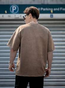 1 件青少年男孩休闲户外运动简约绒面革 T 恤，夏季