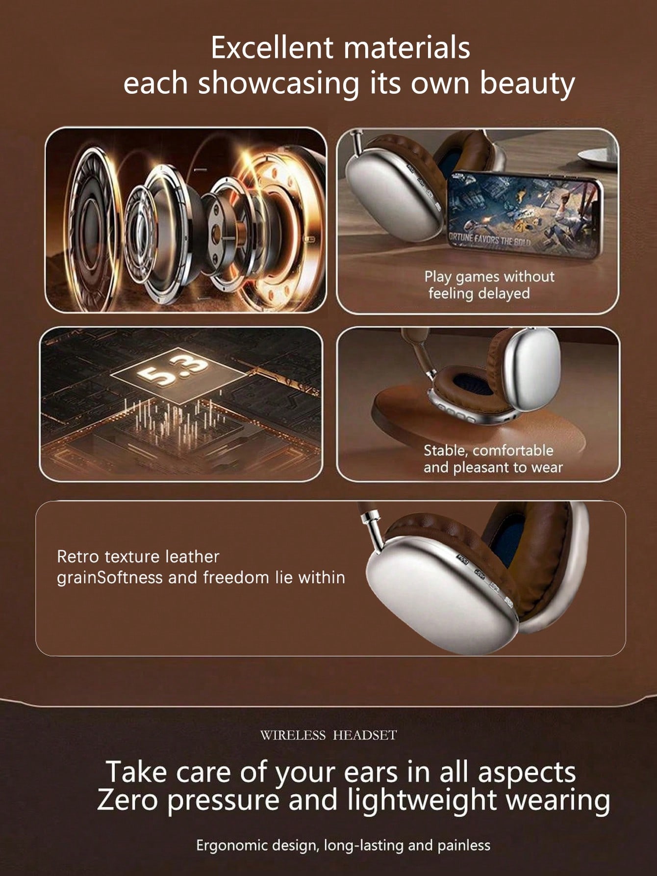 AKKHOO سماعات رأس لاسلكية فوق الأذن، جيلي 5.3، عمر...